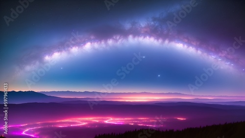 a sunrise over the mountains with Milkyway 