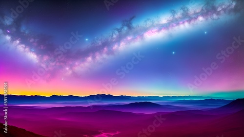 a sunrise over the mountains with Milkyway 