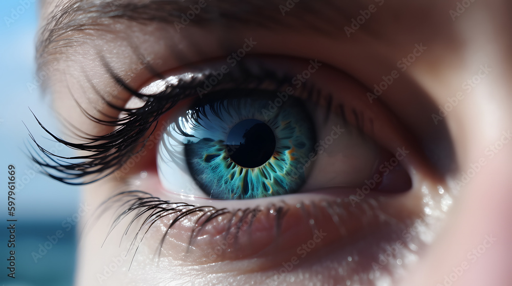 Fototapeta premium A Close-up Shot of a Person's Eye Slowly Opening, generative AI