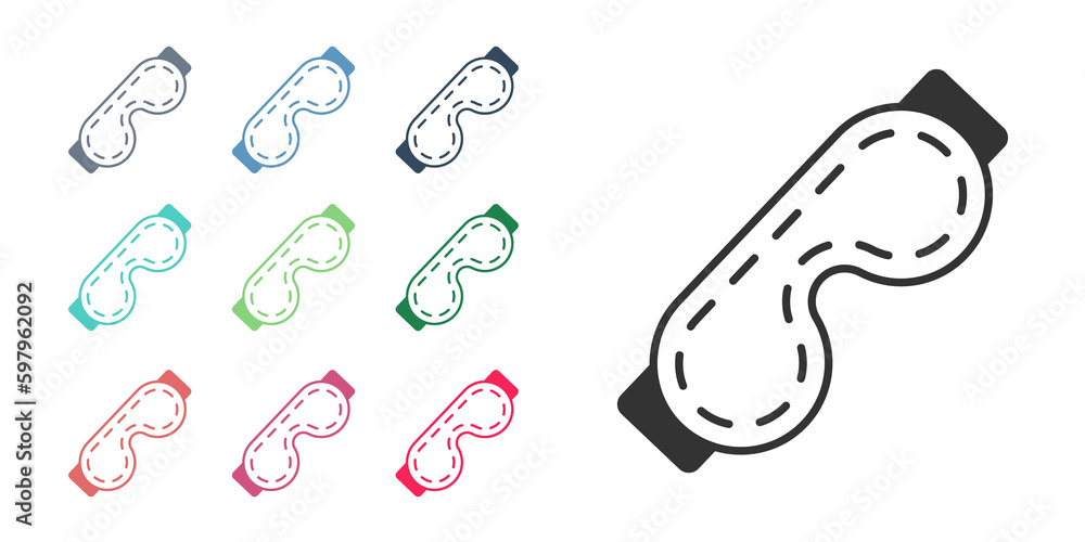 Black Eye sleep mask icon isolated on white background. Sleeping mask. Set icons colorful. Vector Black Eye sleep mask icon isolated on white background. Sleeping mask. Set icons colorful. Vector