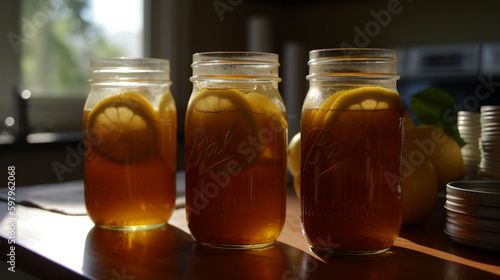 fresh iced tea mason jar.. food jar glasses lemon homema, generative ai