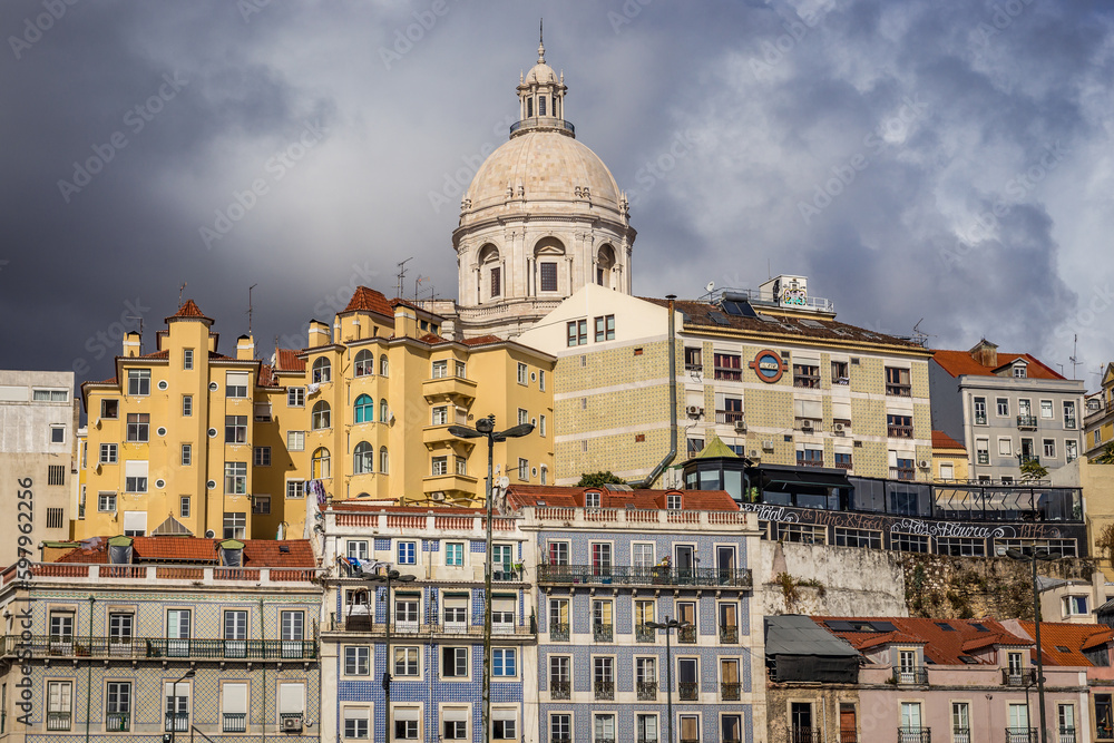 Tenement houses and National Pantheon in Lisbon city, Portugal