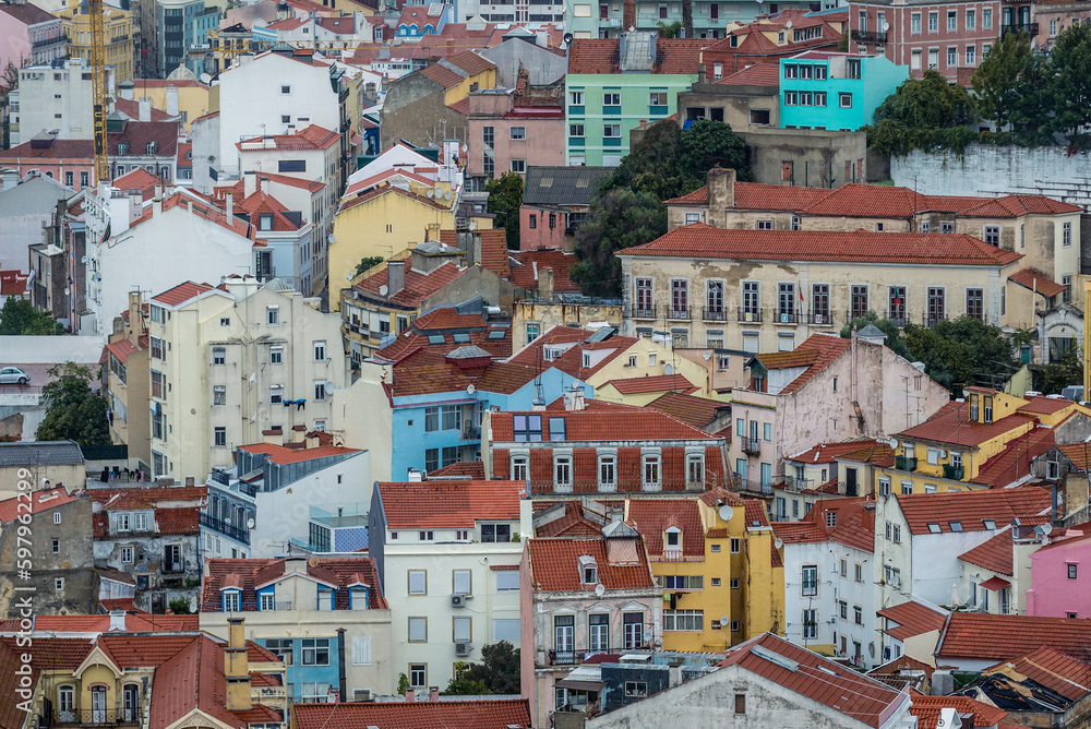 Architecture of Lisbon city, view from Saint George Castle, Portugal