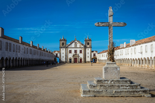 Square and church in Nossa Senhora do Cabo Sanctuary on Espichel Cape, Portugal photo
