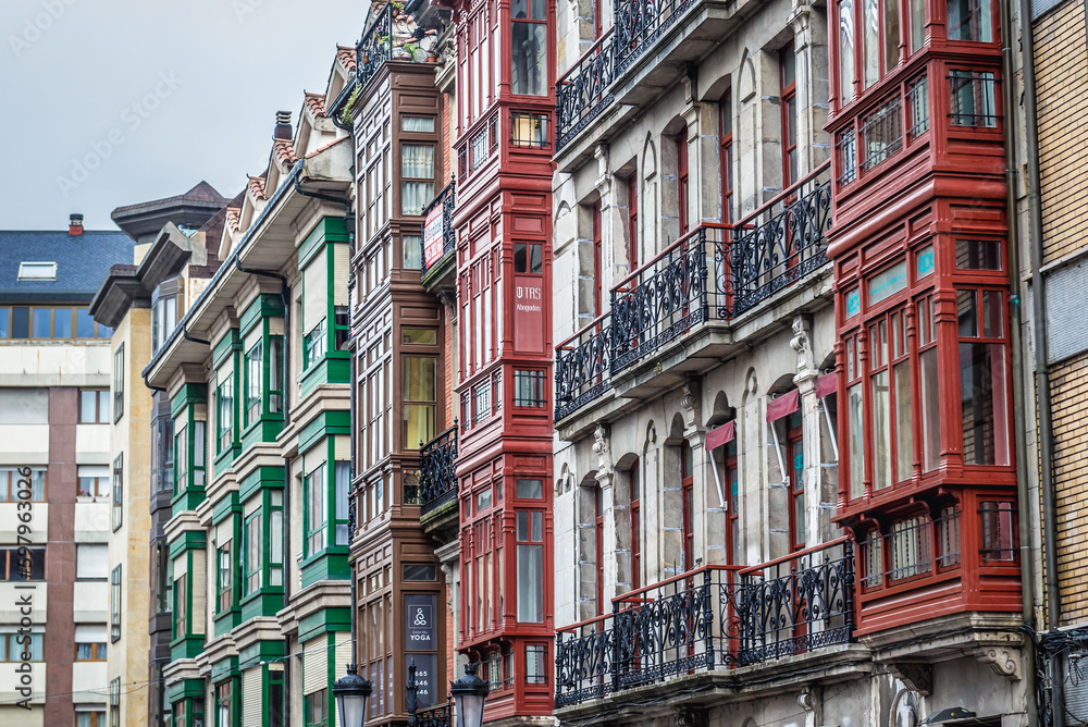 Traditional residential buildings in Oviedo city, Spain