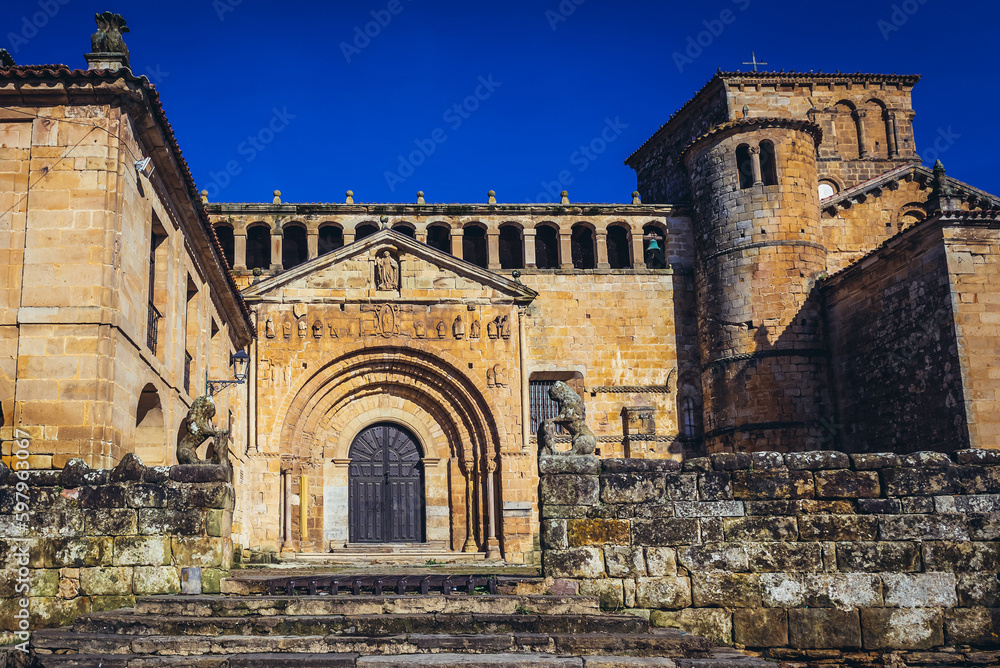 Facade of Santa Juliana Collegiate Church in historic part of Santillana del Mar town, Cantabria region, Spain