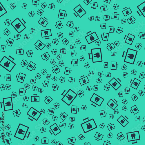 Black Online dental care icon isolated seamless pattern on green background. Dental service information call center. Vector