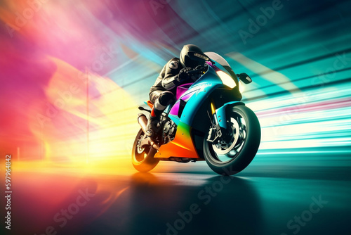 Raceing Extreme athlete Sport motorcycle on race track , Generative Ai