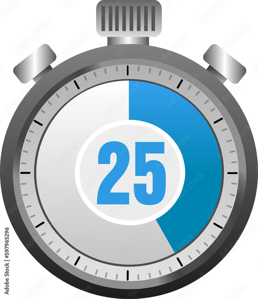 Icona del cronometro di 25 secondi minuti. Icona del cronometro in stile piatto su sfondo trasparente isolato Illustrazione Icona del cronometro di 25 secondi minuti. Icona del cronometro in stile piatto su sfondo trasparente isolato Illustrazione