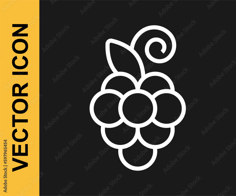 White line Grape fruit icon isolated on black background. Vector White line Grape fruit icon isolated on black background. Vector