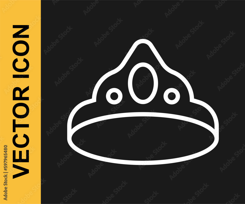 Naklejka premium White line King crown icon isolated on black background. Vector