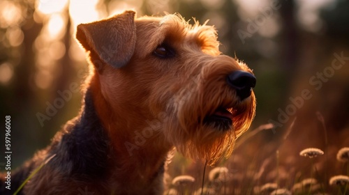 welshterrier in the nature at sunset