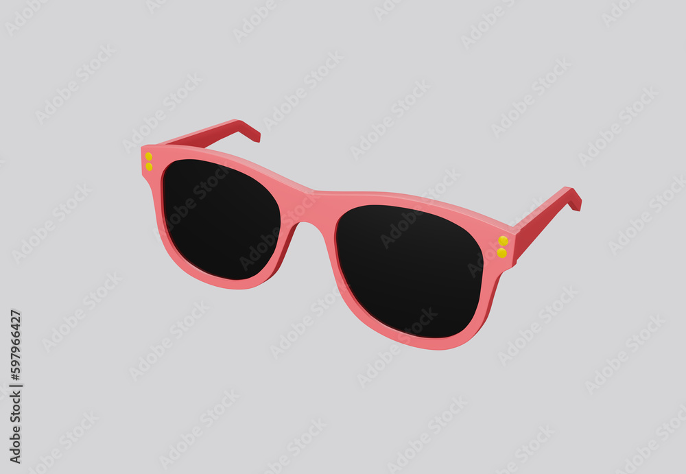 3D illustration pink fashion sunglasses and black lens optic isolated 3D illustration pink fashion sunglasses and black lens optic isolated