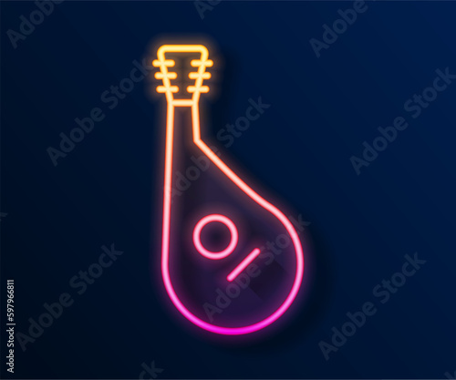 Glowing neon line Ukrainian traditional musical instrument bandura icon isolated on black background. Vector