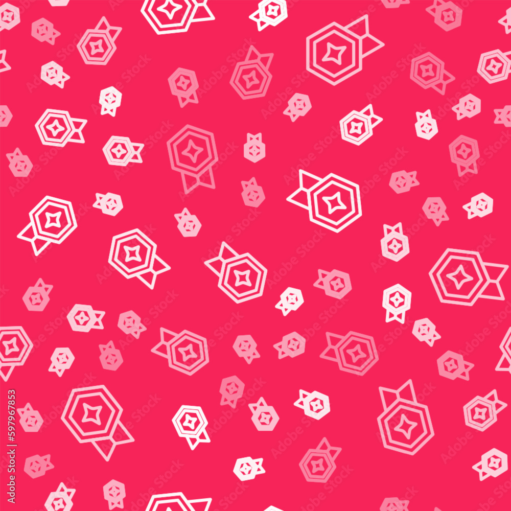 White line Game rating with medal icon isolated seamless pattern on red background. Level results for game. Vector White line Game rating with medal icon isolated seamless pattern on red background. Level results for game. Vector