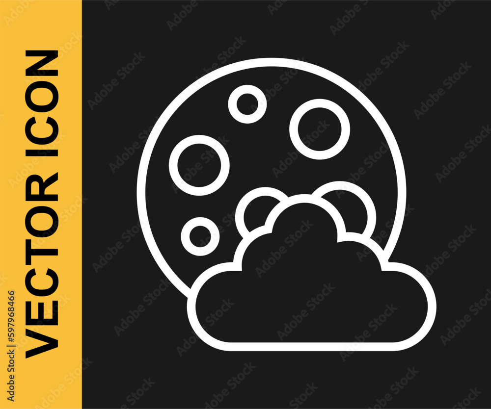 White line Christmas night icon isolated on black background. Merry Christmas and Happy New Year. Vector White line Christmas night icon isolated on black background. Merry Christmas and Happy New Year. Vector