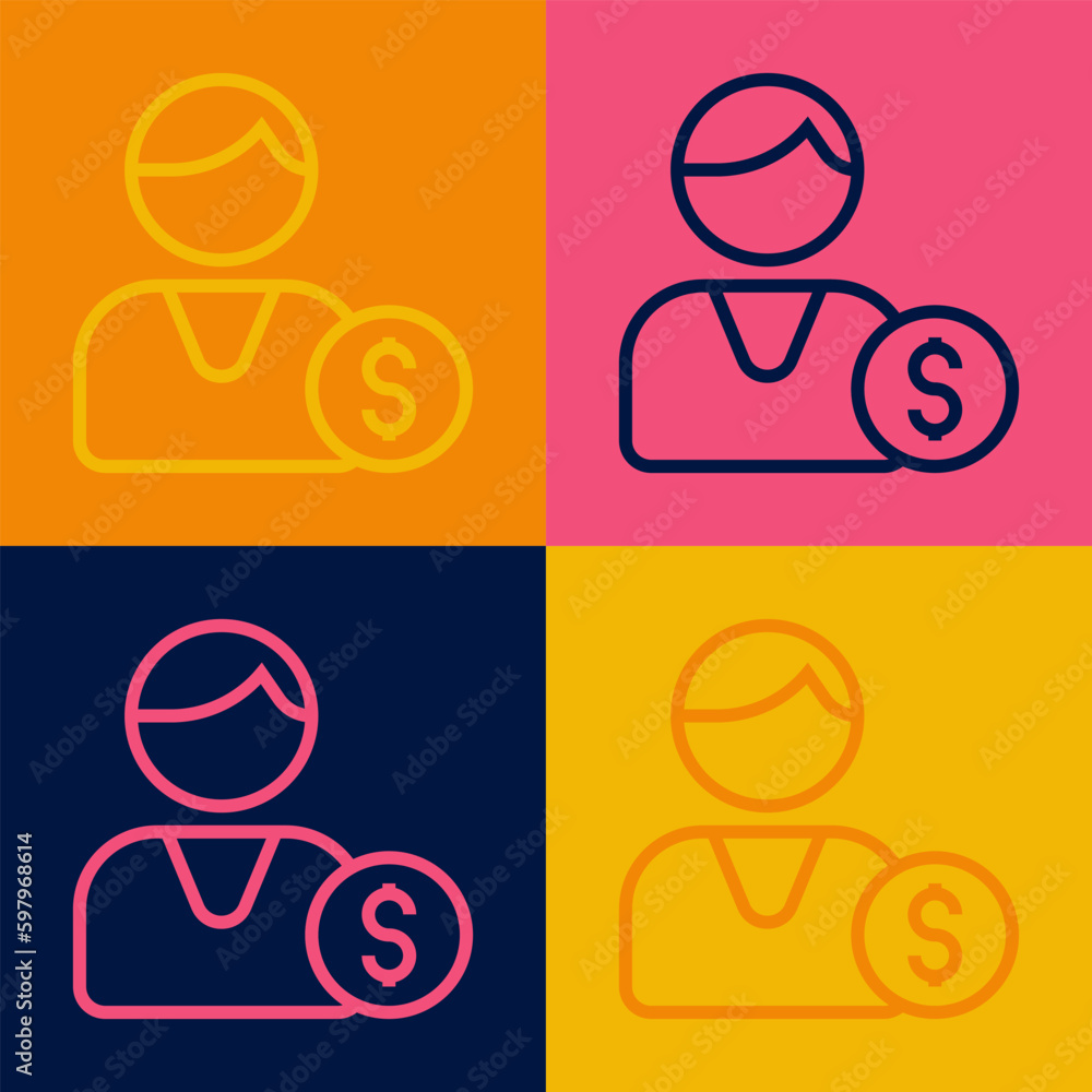 Fototapeta premium Pop art line Buyer icon isolated on color background. Vector