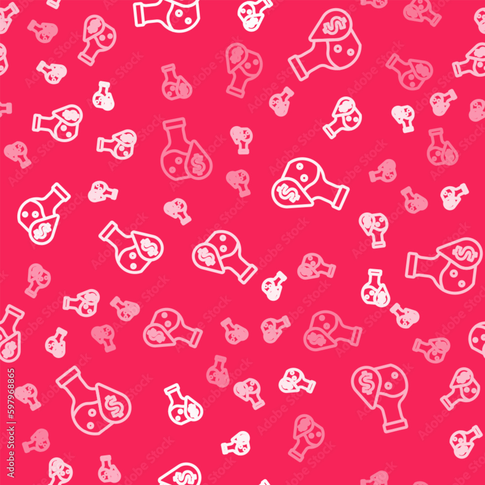 White line Oil petrol test tube icon isolated seamless pattern on red background. Cmemistry flask and falling drop. Vector White line Oil petrol test tube icon isolated seamless pattern on red background. Cmemistry flask and falling drop. Vector
