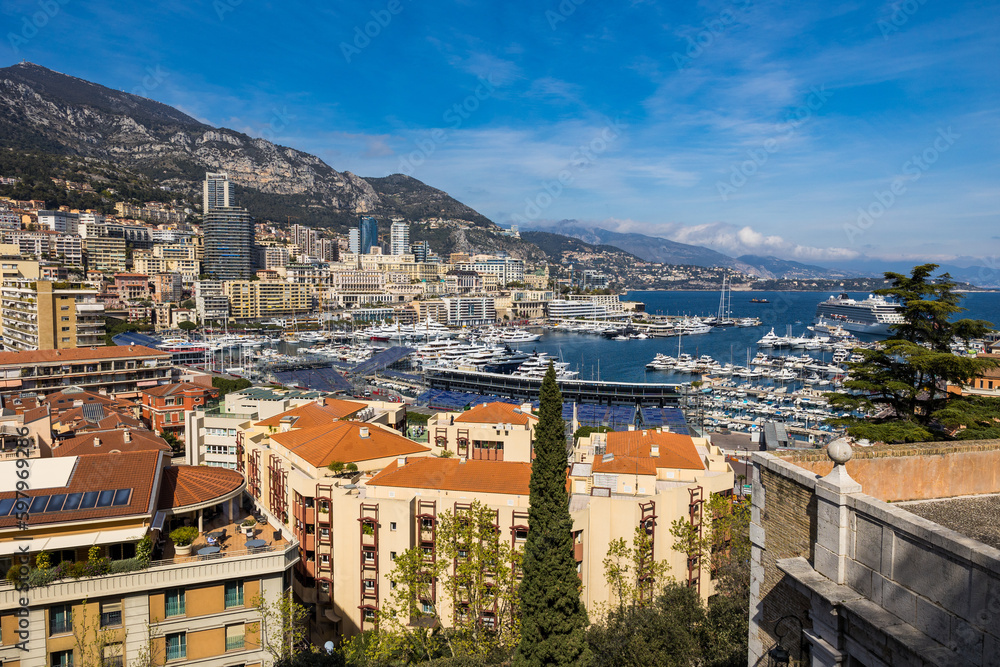 Obraz na płótnie Panorama sur le Port Hercule depuis Monaco-Ville (le Rocher) w salonie