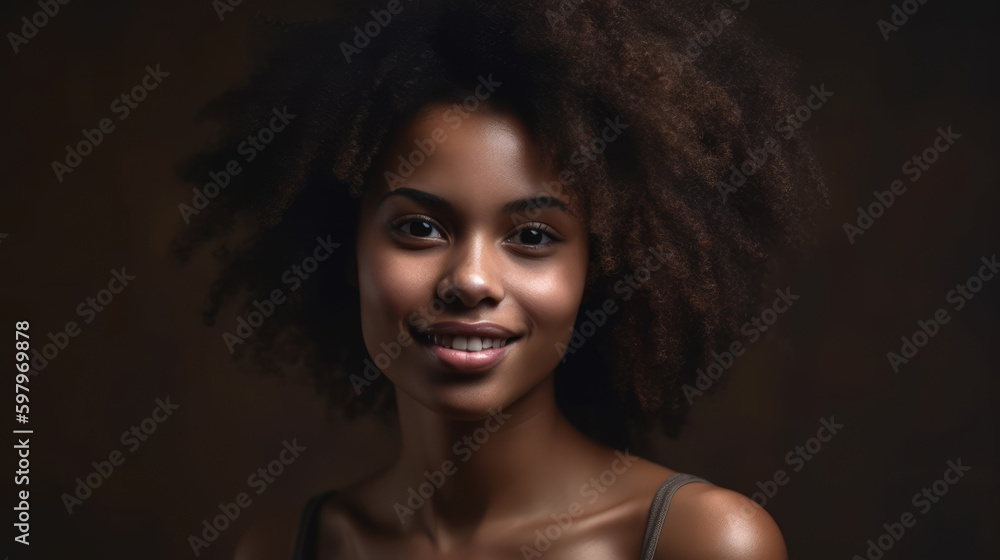 Fototapeta premium Face, beauty and satisfaction with a model black woman in studio to promote natural skin care. Generative AI