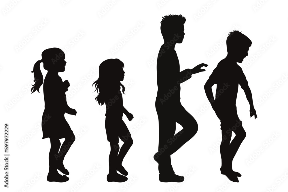 Vector silhouette of siblings on white background.