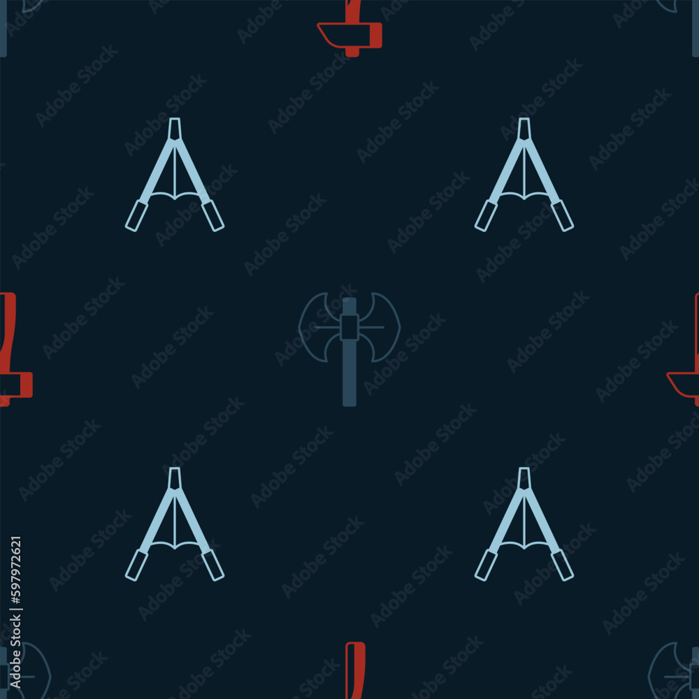 Set Hammer, Medieval poleaxe and Air blower bellows on seamless pattern. Vector Set Hammer, Medieval poleaxe and Air blower bellows on seamless pattern. Vector