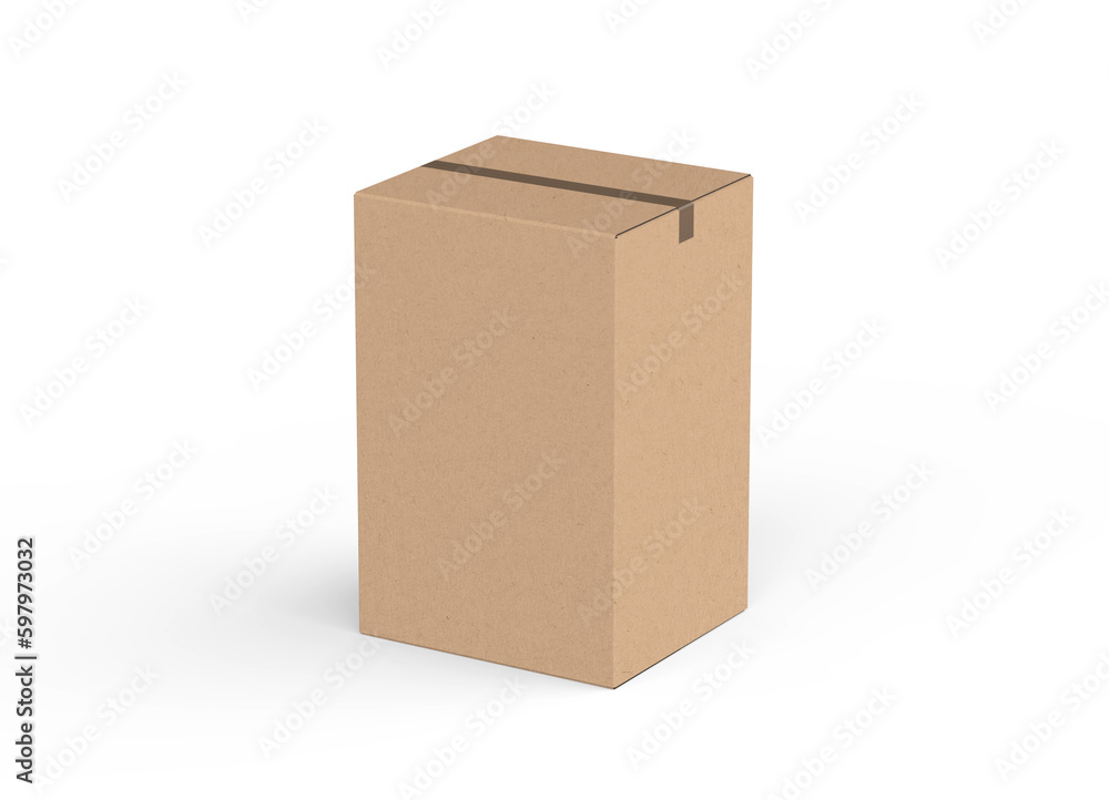 Brown cardboard box stand on a white background 3d Render 