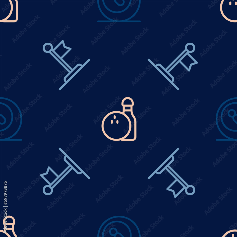Set line Billiard pool snooker ball, Flag and Bowling pin and on seamless pattern. Vector Set line Billiard pool snooker ball, Flag and Bowling pin and on seamless pattern. Vector