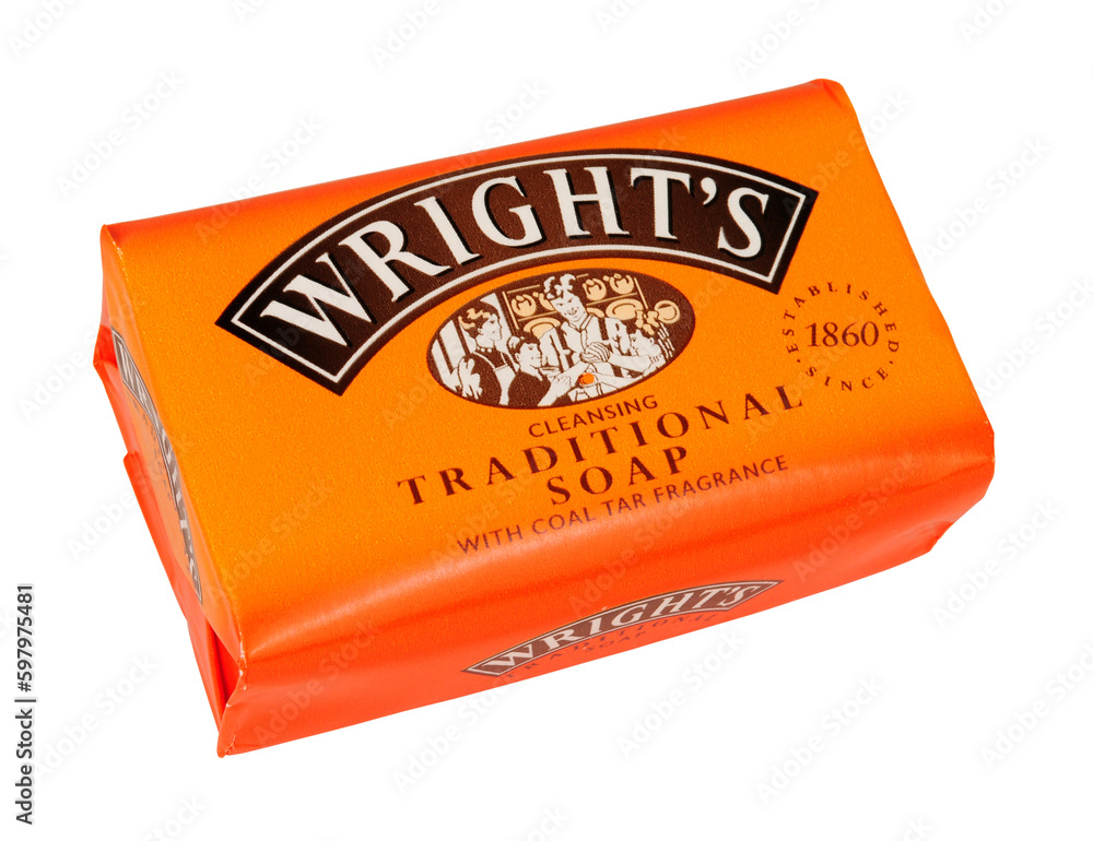 Wrights traditional soap bar with coal tar fragrance Stock Photo