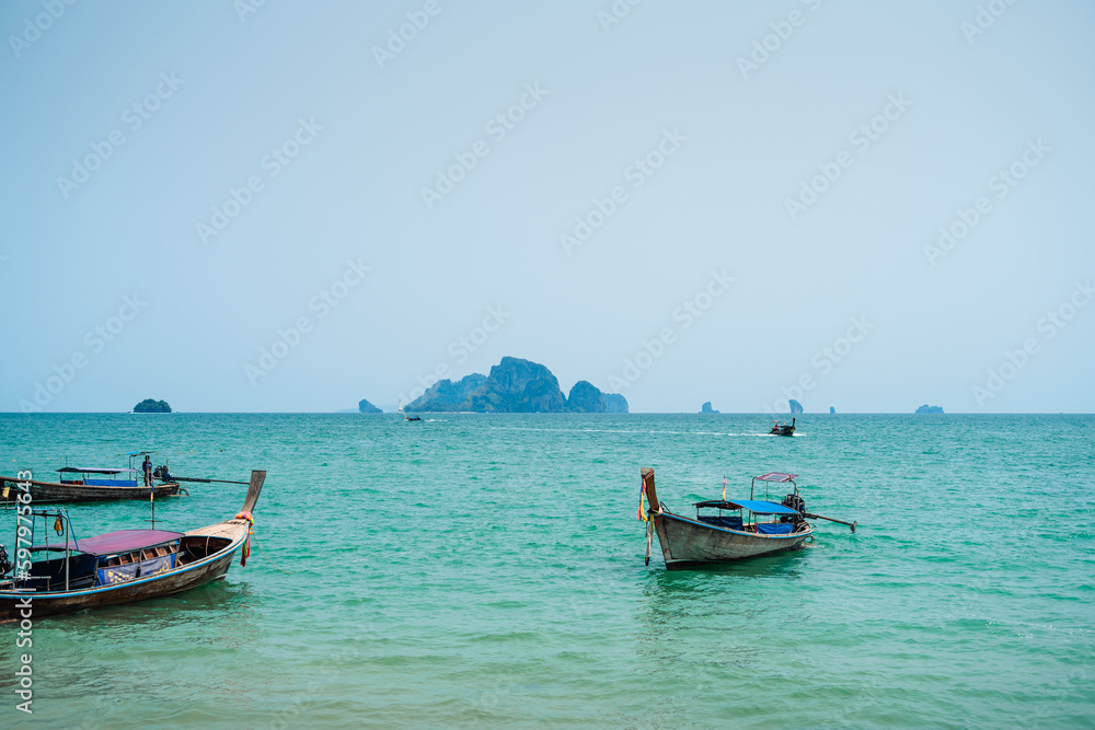 Longtail boat on the beach on the island,tourist boat Longtail boat on the beach on the island,tourist boat