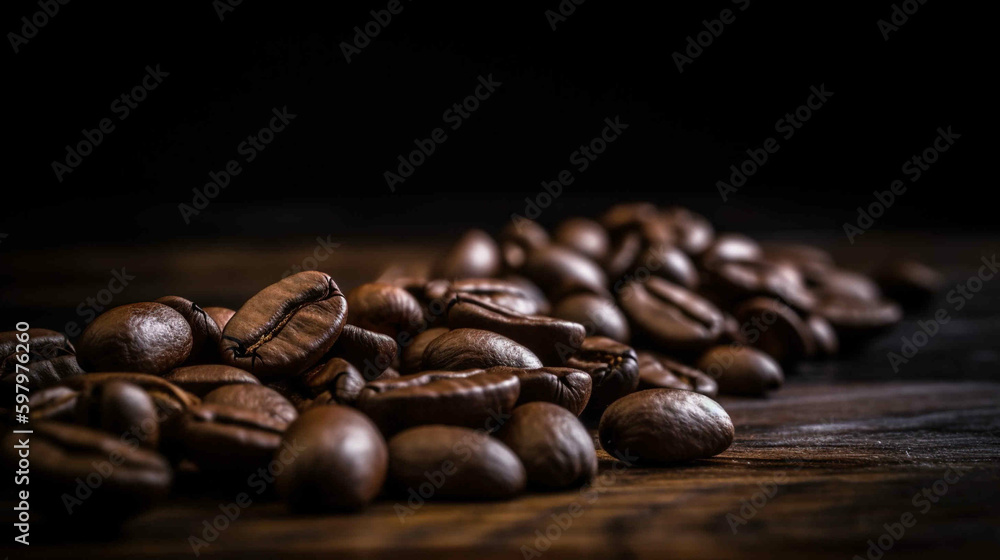 Close-up Coffee Beans , dark background. Created using Generative AI technology. Close-up Coffee Beans , dark background. Created using Generative AI technology.