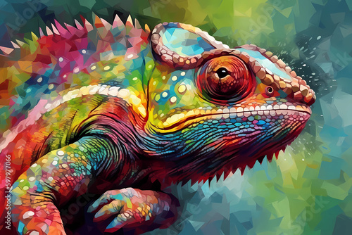 Abstract AI Chameleon Background Polygon Multicolor. Created by Generative AI