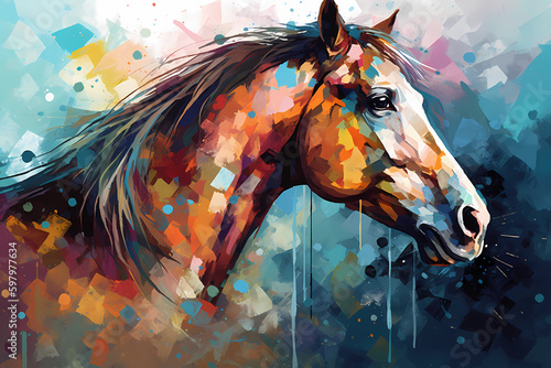 Abstract AI Horse Background Polygon Multicolor Ink. Created by Generative AI