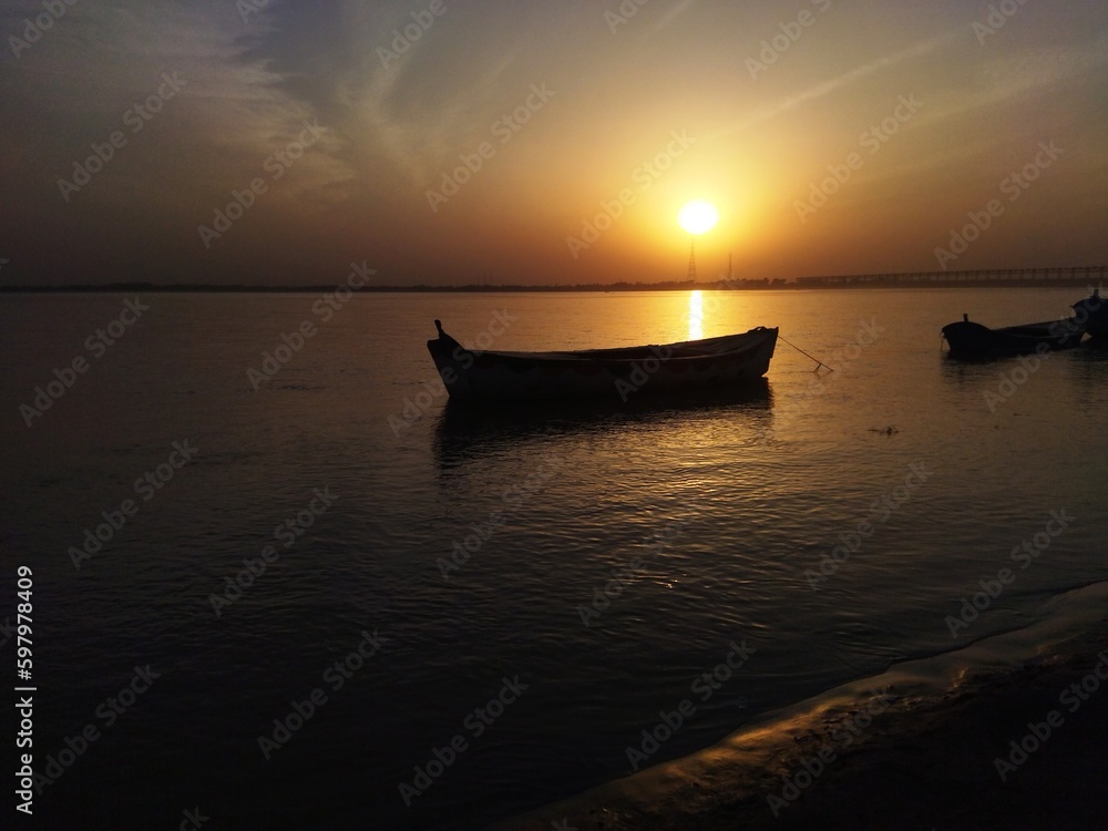 An empty boat in the river sindh 