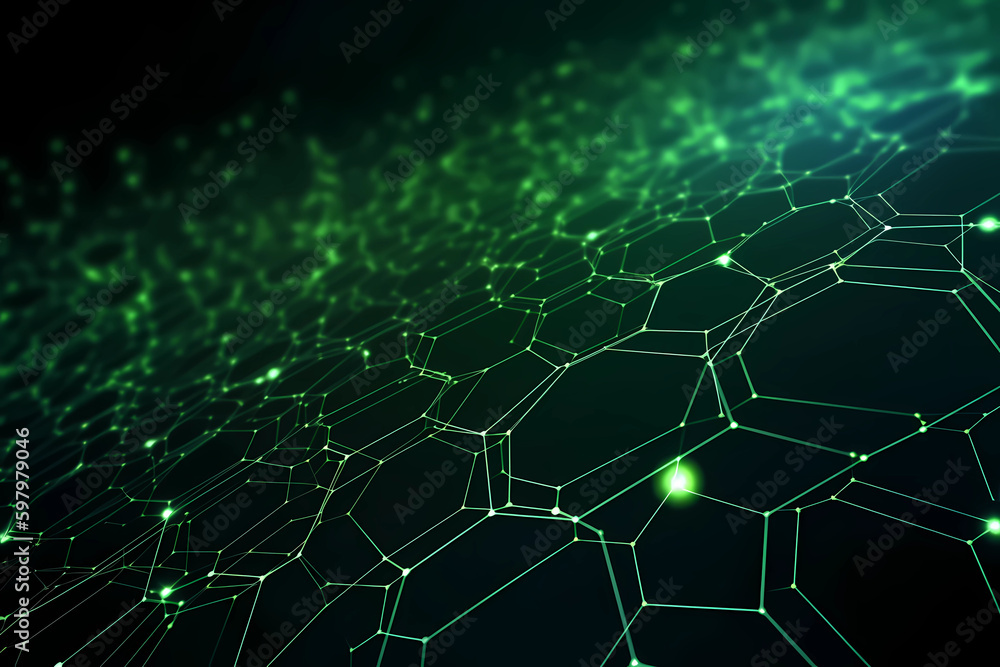 Abstract AI Network Background Hexagon Lime Green Uhd. Created by Generative AI