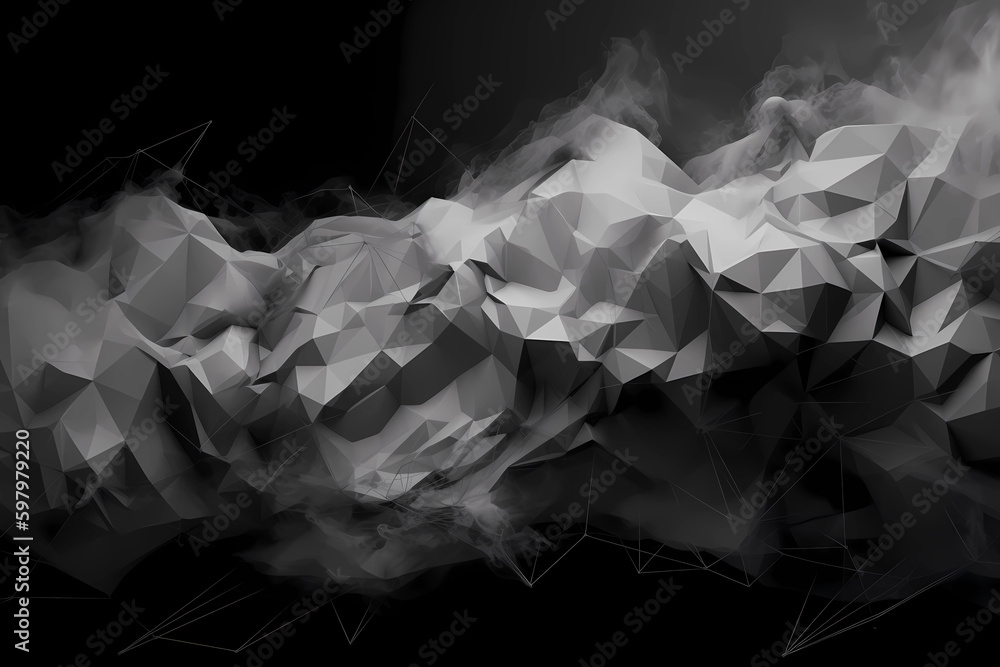Abstract AI Network Background Polygon Black And Grey. Created by Generative AI