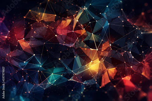 Abstract AI Network Background Polygon Multicolor Uhd. Created by Generative AI