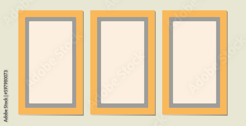 A set of simple frames . A collection of vertical blank templates for text decoration. Congratulatory or wedding frames. Vector layouts, space for text, photos. 