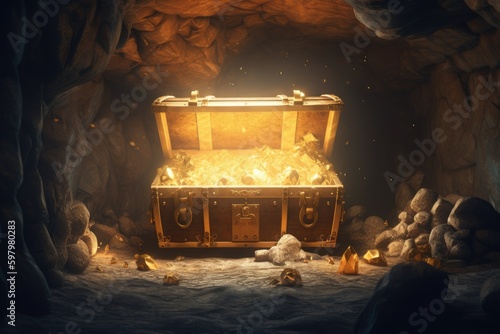 A treasure chest filled with crystals is filled with gold coins A generate