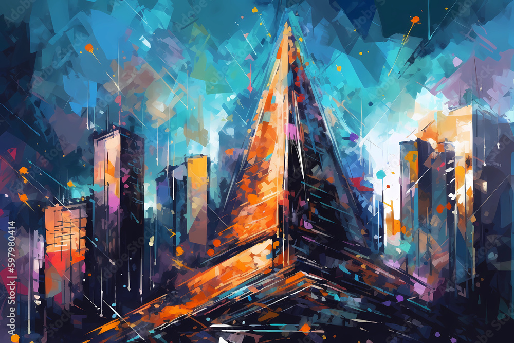 Obraz premium Abstract AI Skyscraper Background Polygon Multicolor. Created by Generative AI