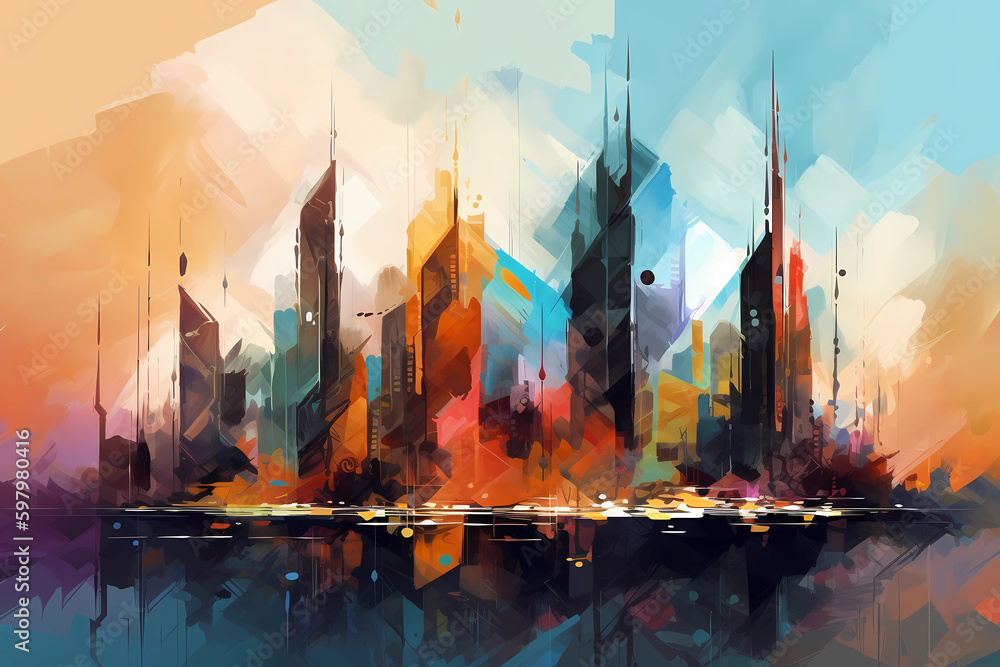 Obraz premium Abstract AI Skyscraper Background Polygon Multicolor. Created by Generative AI
