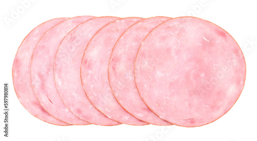 Sliced ham, transparent background, close up