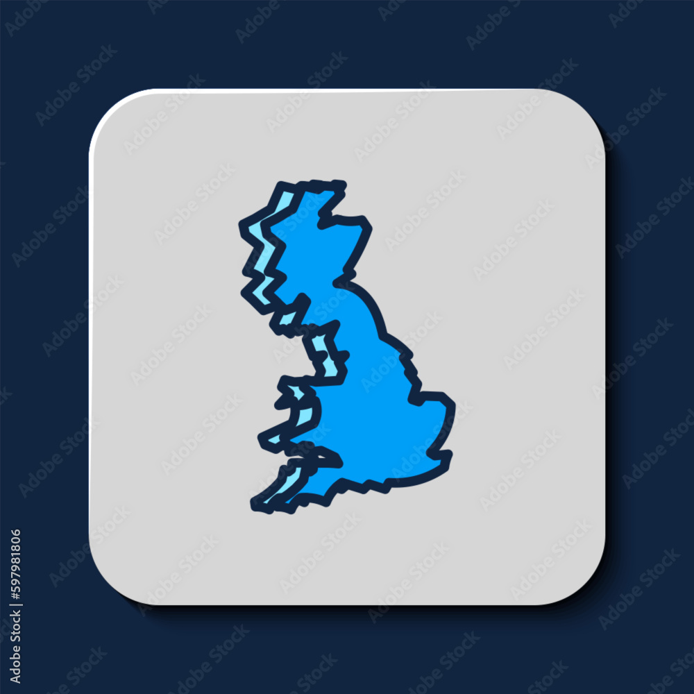 Filled outline England map icon isolated on blue background. Vector