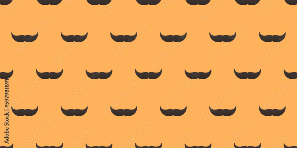 Many Black Hipster Male Mustache Pattern, Simple Seamless Texture on Brown Background, Vector Design