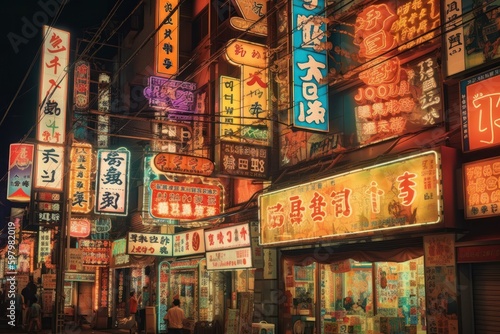 Tokyo Cyberpunk Street Scene, Vintage Tokyo Cyberpunk Poster Retro Design