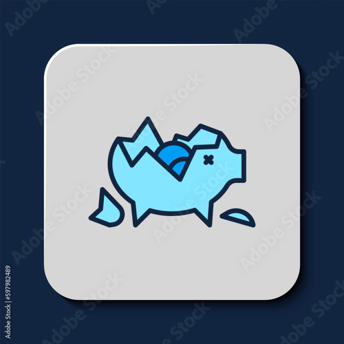 Filled outline Broken piggy bank icon isolated on blue background. Icon saving or accumulation of money, investment. Vector