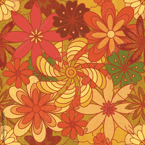 Retro flowers seamless repeat pattern print background