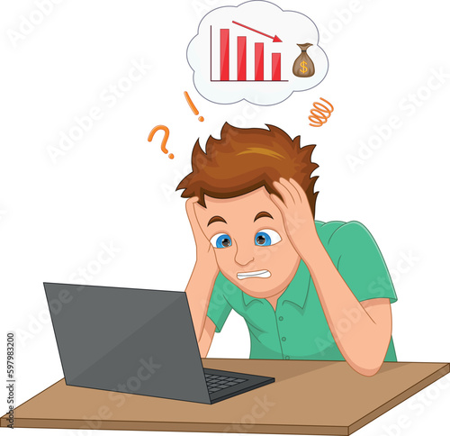 young businessman shocked in front of the laptop 