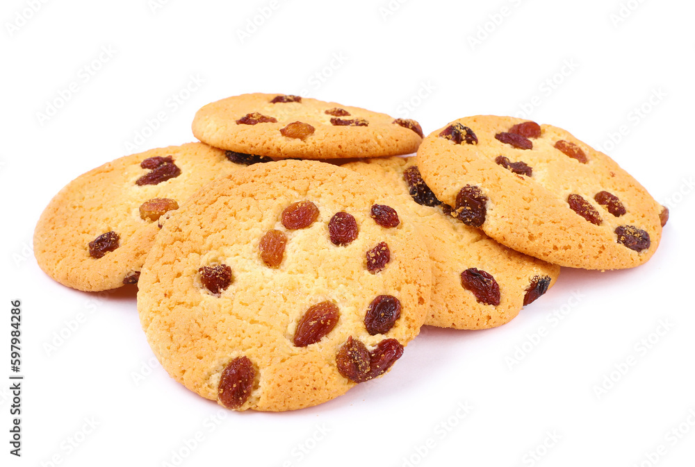 Round cookies with raisins on white background Round cookies with raisins on white background