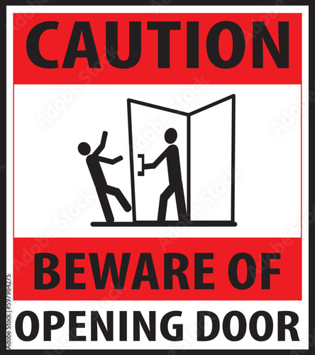 Beware of opening door warning sign vector